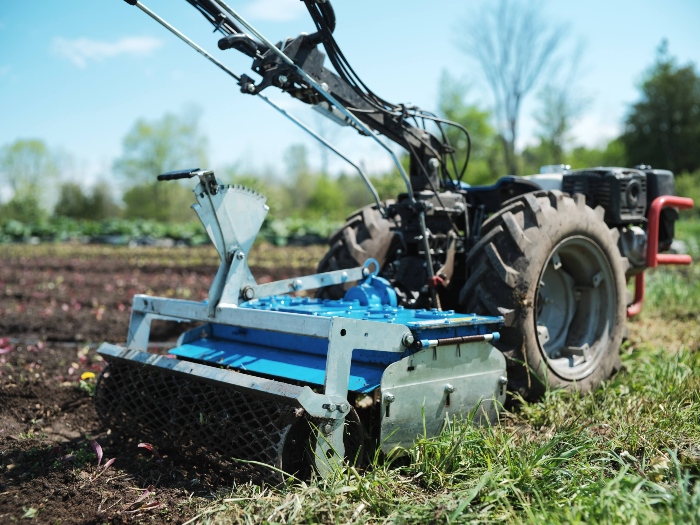 The power harrow offers multiple sets of tines that rotate on a vertical axis. / Credit: Alex Chabot